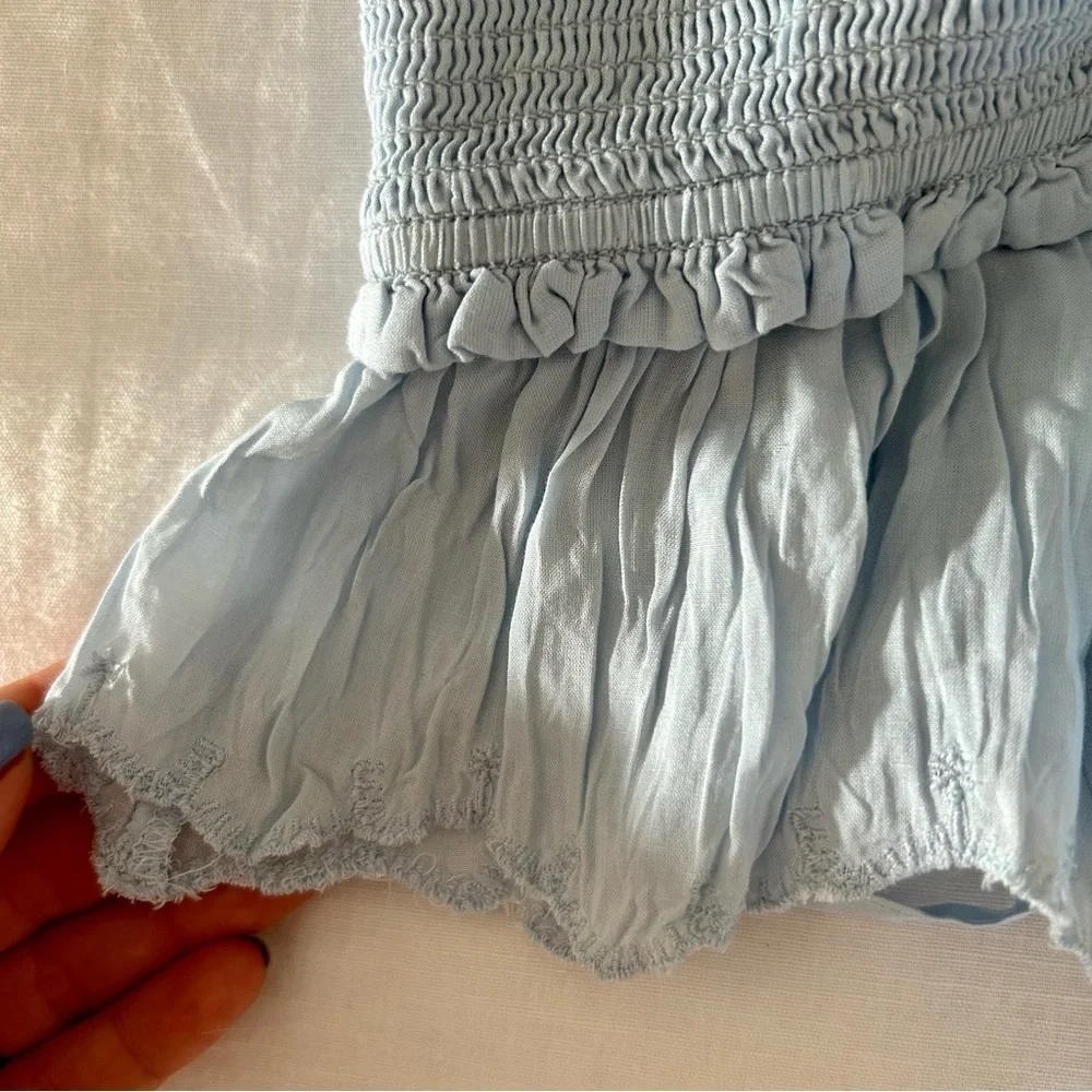 Aritzia Wilfred La Boheme Blue Babydoll Crop Top, Flowy Spaghetti Straps, Size M - Picture 5 of 7